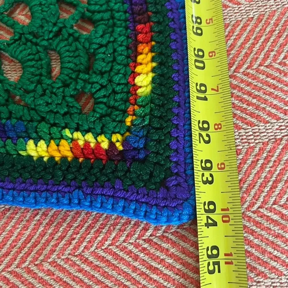 Handmade Crochet Color Block Squares Bedspread Colorful Queen Full 84x94 in